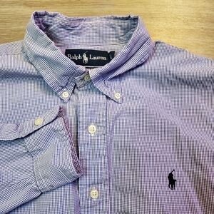 Ralph Lauren Classic Fit Shirt Mens L Long Sleeve Button Down Blue White Check